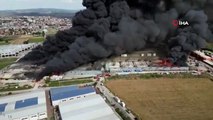 İnegöl'de büyük fabrika yangını böyle görüntülendi