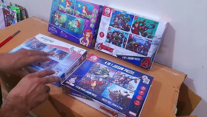 Unboxing and Review of prem ratna avengers, disney frozen, disney princess 4 in 1 jigsaw puzzle