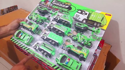 Unboxing and Review of police, construction toy car, truck, bike set for kids