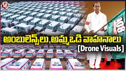 Drone Visuals_ Ambulance & Ammavodi Vehicles Inaugurated By KCR _ V6 News (1)