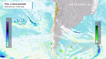 Ciclón deja intensas lluvias en área oceánica y nieve continúa cayendo sobre la Patagonia