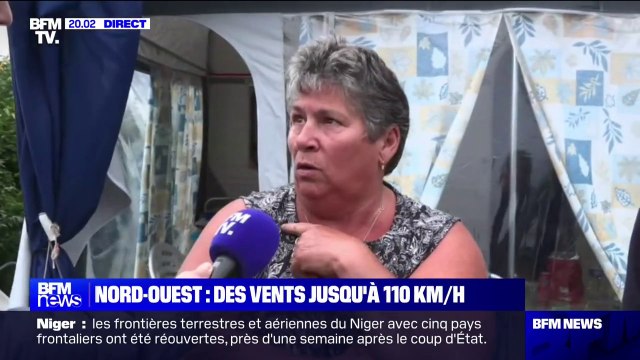 On a renforcé l'amarrage de l'auvent : à Donville-les-Bains (Manche), les campeurs se préparent à une nuit agitée en raison d'un coup de vent qui touche l'ouest de la France