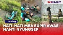 Hati-Hati Mbak Supir! Dua Cewek Nyungsep ke Kubangan Saat Naik Motor: Malah Cosplay Jadi Lumpur