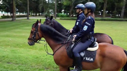 Policja konna strzeże porządku na granicy