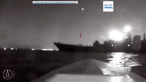 Ucrania publica imágenes del supuesto impacto de un dron contra un buque de guerra ruso