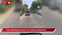 Alanya'da araç tamponunda seyahat cep telefonu kamerasında