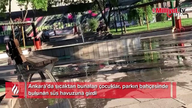 Sıcaktan bunalan çocukların süs havuzunda tehlikeli oyunu