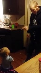 Baby argues with dad over who's cleaning mess