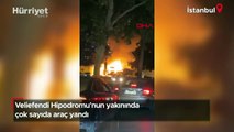 Veliefendi Hipodromu'nun yakınında çok sayıda araç yandı