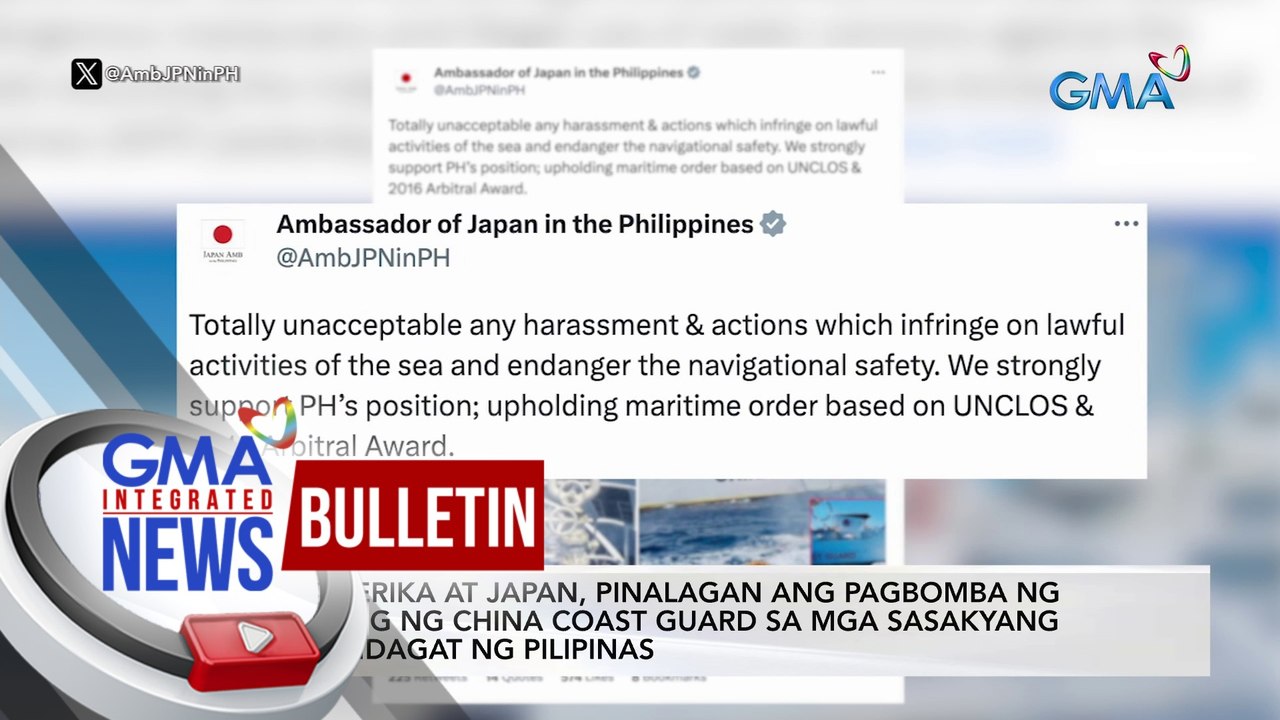 Amerika at Japan, pinalagan ang pagbomba ng tubig ng China Coast Guard sa mga sasakyang pandagat ng Pilipinas | GMA Integrated News Bulletin