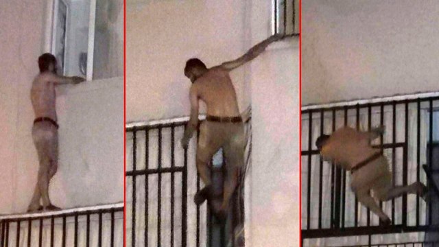 Pencerede bıçakla polise direndi, müdahale sonrası düştü