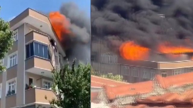 Çatı alev alev yandı, mahalleli sokağa döküldü