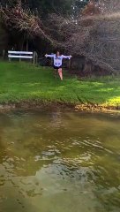 Woman Pulls Off Knee Slide Faceplant Into Lake