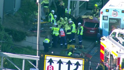 Two people injured after crash at bus stop in Sydney
