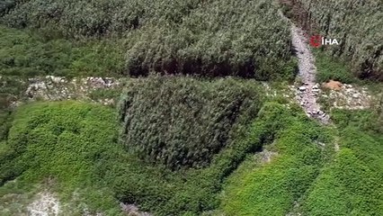 Suların çekildiği Terkos Gölü'nde ortaya çıkan tarihi yol havadan görüntülendi