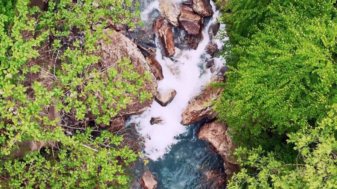 Drone Shot of Cascading Water in the River HD Stock Video - No Copyright