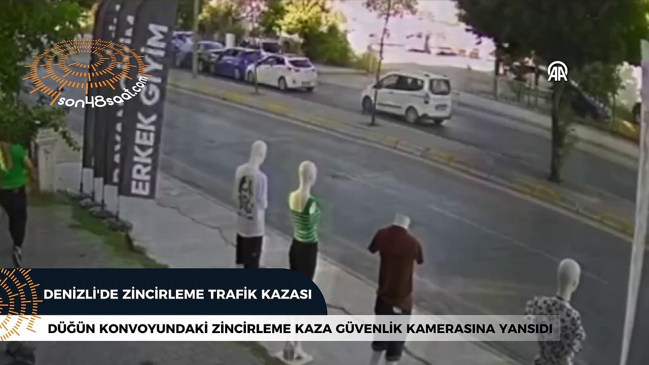 Denizli'de düğün konvoyundaki zincirleme kaza güvenlik kamerasında