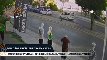 Denizli'de düğün konvoyundaki zincirleme kaza güvenlik kamerasında