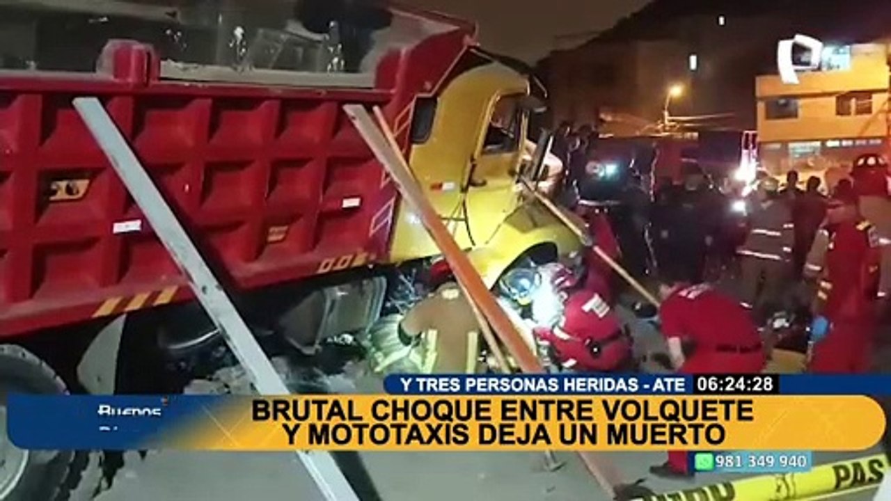Ate: brutal choque entre volquete y mototaxis deja un muerto y tres heridos