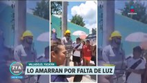 Habitantes de Valladolid amarran a trabajador de la CFE por falta de luz