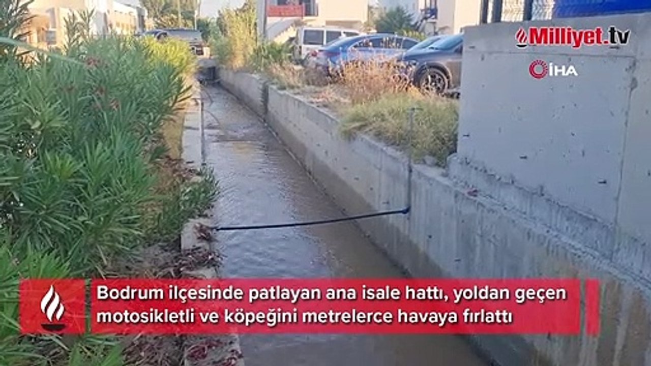 Ana isale hattı bomba gibi patladı! Motosiklet sürücüsü ve köpeği metrelerce havaya fırladı