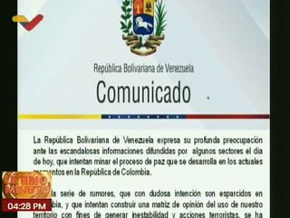 Venezuela expresa su profunda preocupación ante las escandalosas informaciones difundidas en Colombia
