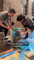 Triple J hosts Hobba and Hing unveil statues at Newcastle Museum | Video by ABC : Hobba and Hing Instagram | August 10, 2023