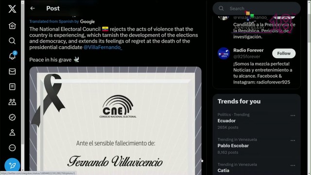 President of Ecuador and electoral authorities reject electoral violence and crime in the country