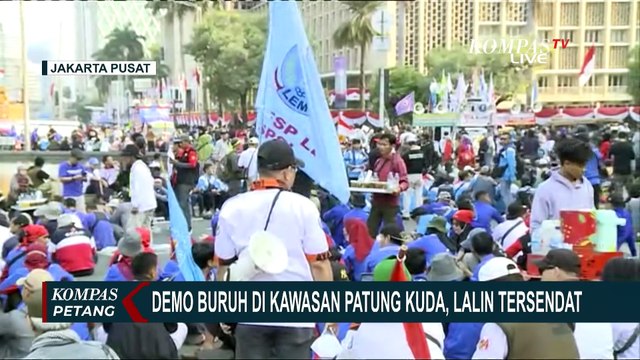 Beginilah Situasi Terkini Demo Buruh di Patung Kuda, Lalin Jalan Merdeka Barat Dialihkan