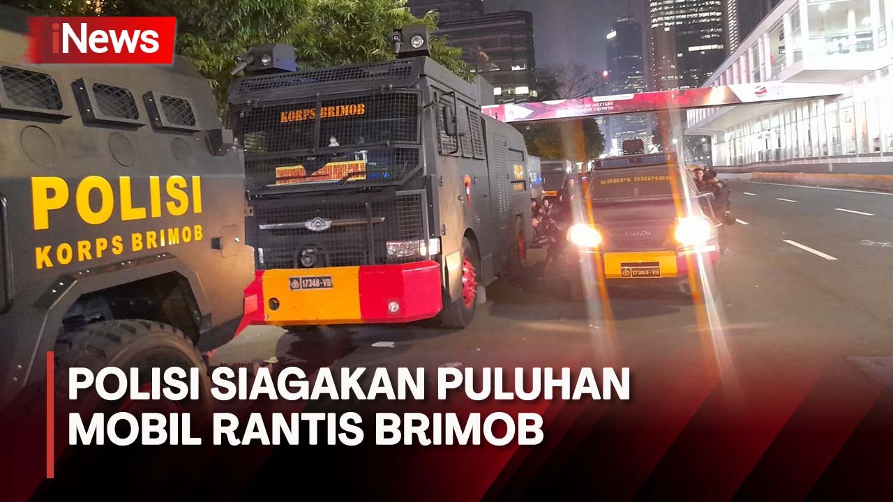 Buruh Bertahan, Puluhan Mobil Rantis Brimob Disiagakan di Kawasan Patung Kuda