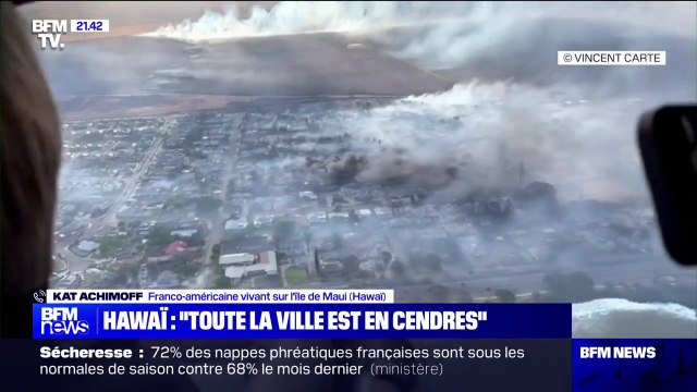 Ma maison était en cendres, on n'a vraiment plus rien : Une habitante franco-américaine de Lahaina, ville ravagée par les flammes sur l'île de Maui à Hawaï, témoigne sur BFMTV