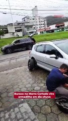 Buraco no Morro Cortado vira armadilha em noite de chuva