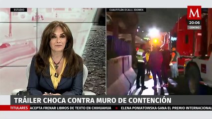 Tráiler se impacta contra muro de contención en la carretera México-Querétaro