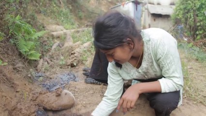 village girl and her sister making firewood stove with mud for cooking vlog
