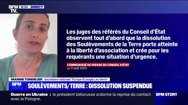 Suspension de la dissolution des “Soulèvements de la Terre”: Si [le Conseil d'État] suspend cette décision, c'est qu'il a des doutes sérieux sur sa légalité , pour Marine Tondelier (EELV)