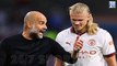 Pep Guardiola berates Erling Haaland at half-time of Man City's 3-0 win against Burnley and pushes the camera away... despite the superstar striker scoring two in the first half