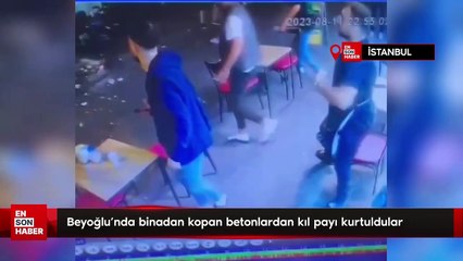 Beyoğlu'nda binadan kopan betonlardan kıl payı kurtuldular
