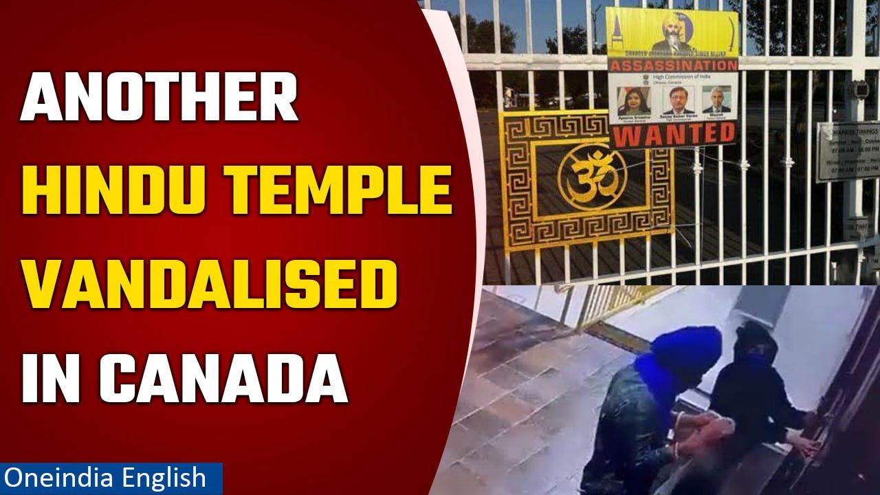 Canada: Hindu temple vandalised, Nijjar's assassination posters pasted | Watch | Oneindia News