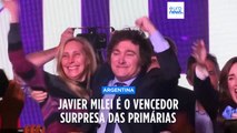 Populista Javier Milei surpreende com vitória nas primárias da presidencial argentina