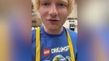 Ed Sheeran picks up a shift in Lego shop and sings Lego House live for delighted customers