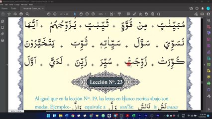 22. Leer el Corán en árabe - Lectura: la shadda con letras en blanco (págs. 51-52)