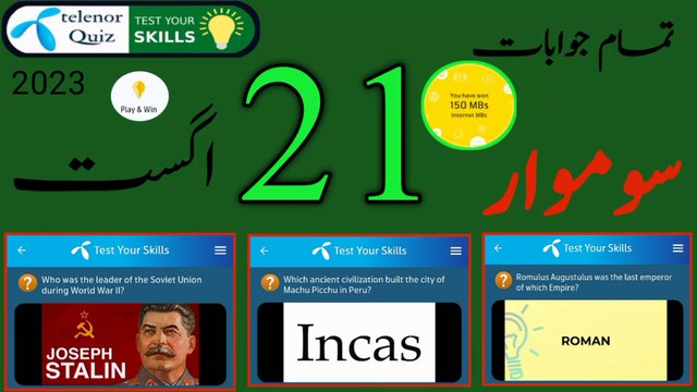 31 August 2023 Questions and Answers | Today Telenor Questions and Answers | Today My Telenor Quiz