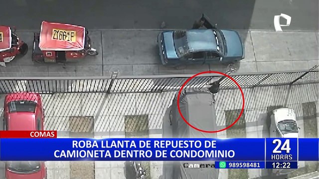Comas: delincuentes roban llanta del estacionamiento de condominio