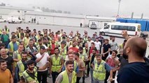 Les travailleurs de la ligne de métro du nouvel aéroport Halkali d'Istanbul en grève