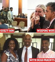 Horror as man, 23, is jailed for life after shooting dead his mother and his father, a former NFL player, as they slept when he was 16: Wife weeps as he is led away