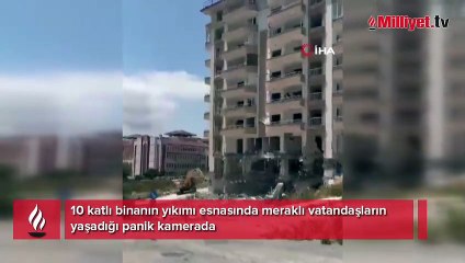 10 katlı binanın yıkımı esnasında meraklı vatandaşların yaşadığı panik kamerada