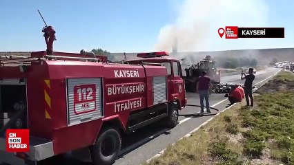 Kayseri'de iplik yüklü tır yandı