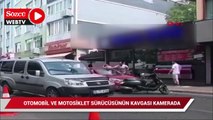 Beyoğlu'nda otomobil ve motosiklet sürücüsünün kavgası kamerada