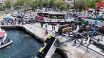Eminönü'nde denize düşen otobüs 6 saatlik çalışma sonucu çıkarıldı