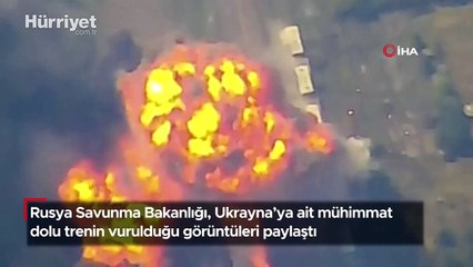 Rusya Savunma Bakanlığı, Ukrayna’ya ait mühimmat dolu trenin vurulduğu görüntüleri paylaştı